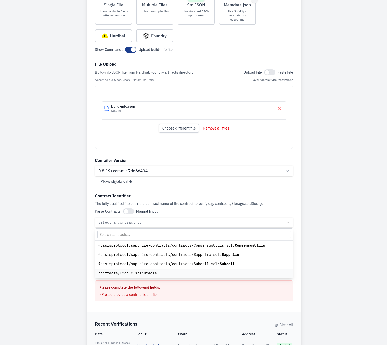 Sourcify: File upload